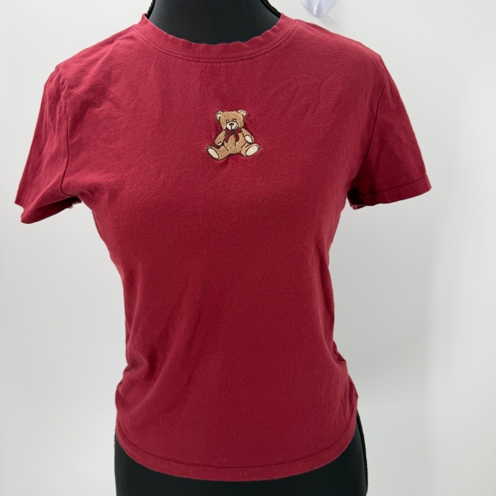 Homegirl Society Teddy Bear Embroidered baby Tee Size Medium red stretch cotton